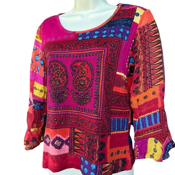 Vintage Nostalgia Women’s Colorful Patchwork Paisley Embellished Blouse Small - Picture 3 of 8